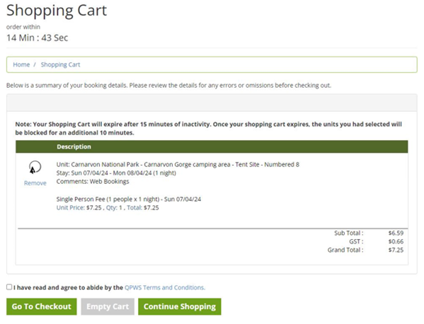 Screenshot of the Shopping Cart