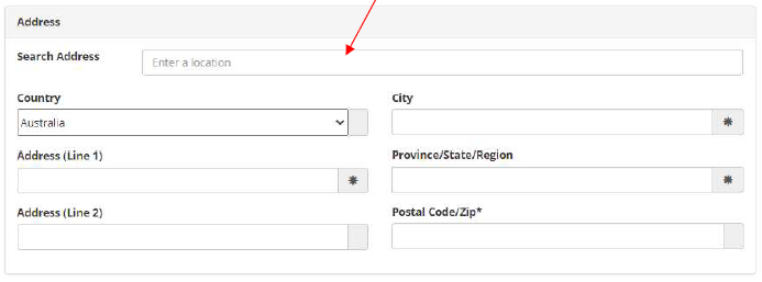 Screenshot of add your address fields using the Search Address function.
