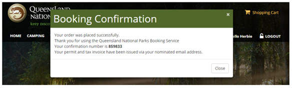 Screenshot of booking confirmation.