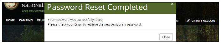 Screenshot of password reset complete.