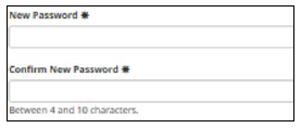 Screenshot of new password screen you will be presented with after you have logged in with your temporary password.